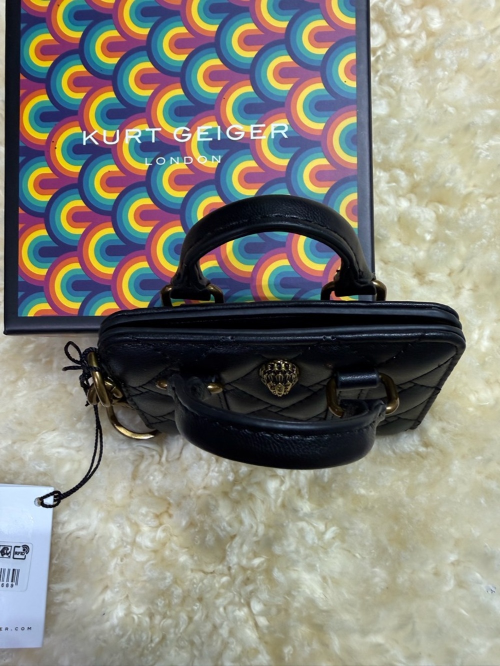 Kurt GeigerBoston card key  charm Black Quilted Mini Satchel with Gold Hardware - Picture 7 of 7